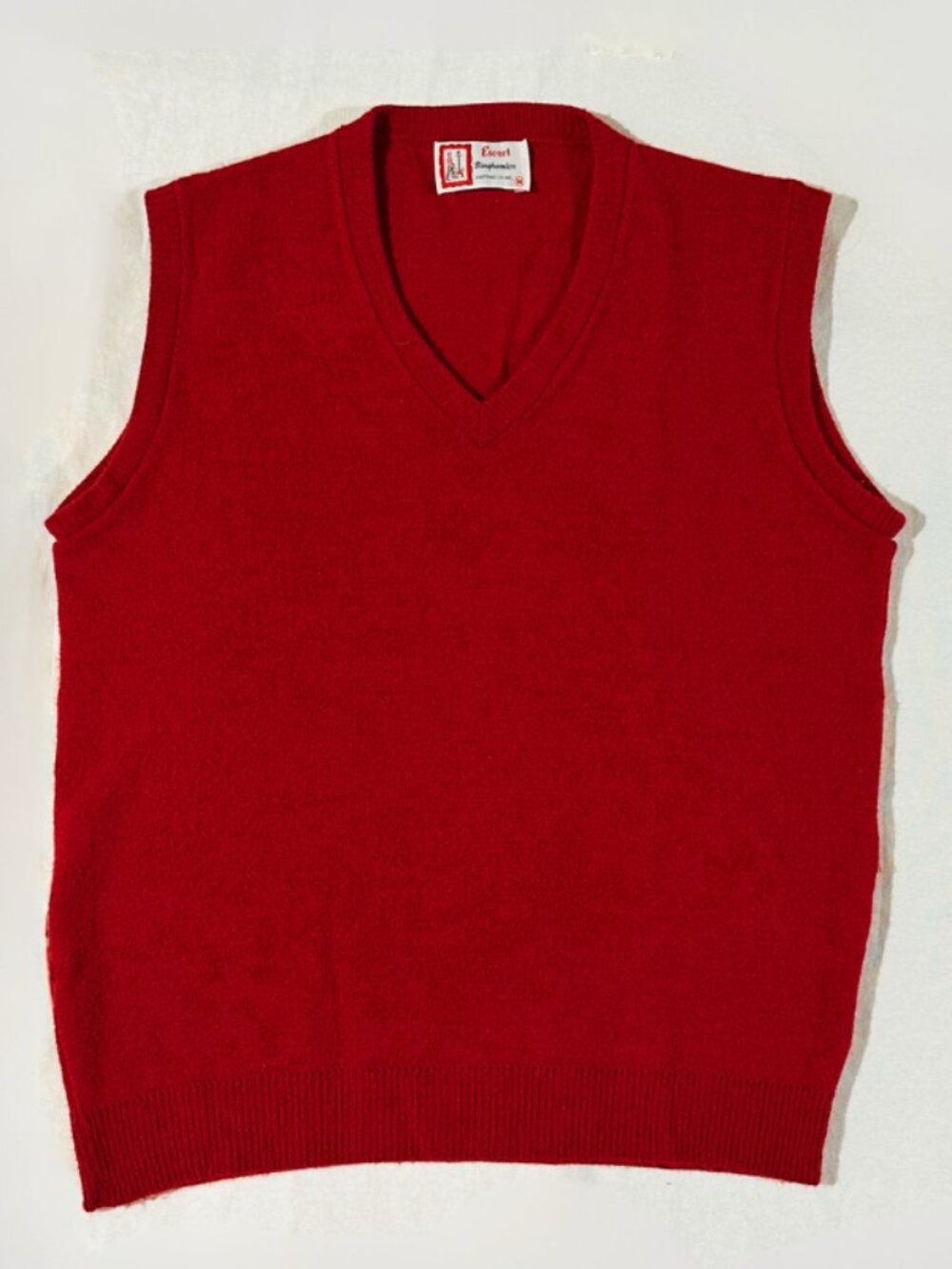 Vintage 60s 70s Escort Binghamton Knitting Co Red Wool Sweater Vest V-Neck M USA